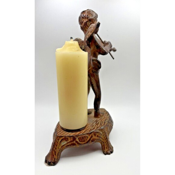 Vintage Cast Iron Cherub Angel Candle Holder - Picture 6 of 14
